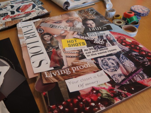magazine cutouts arranged on the cover